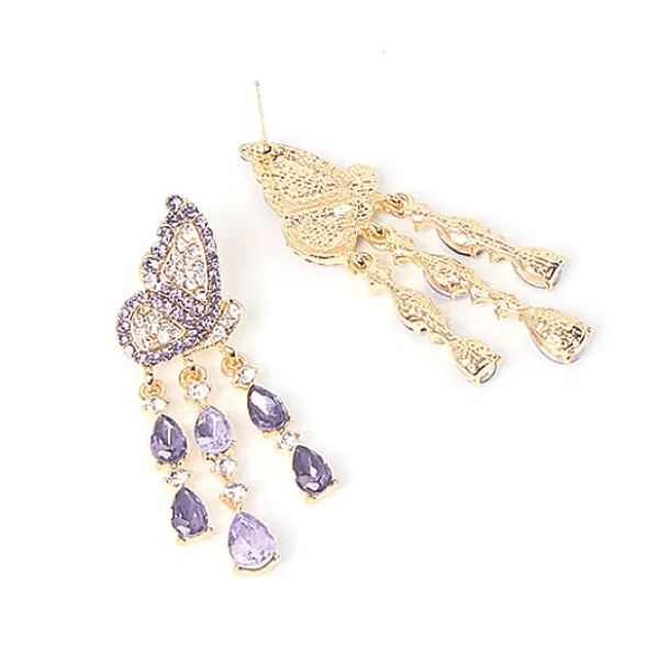 Colorful Rhinestone Butterfly Dangle Earrings