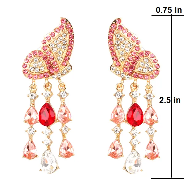 Colorful Rhinestone Butterfly Dangle Earrings