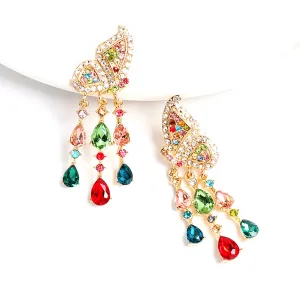 Colorful Rhinestone Butterfly Dangle Earrings