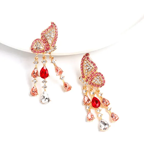 Colorful Rhinestone Butterfly Dangle Earrings