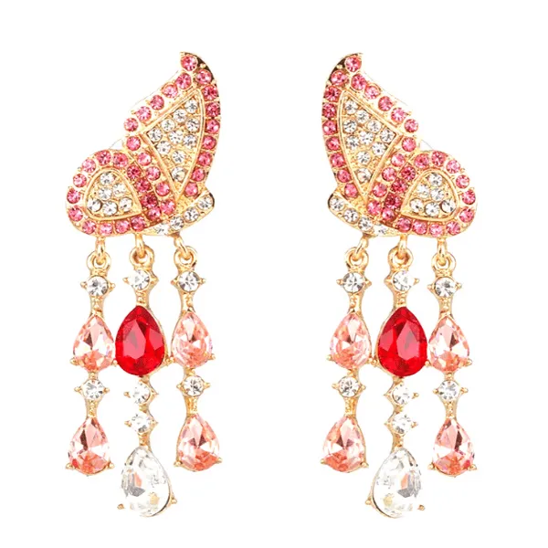 Colorful Rhinestone Butterfly Dangle Earrings