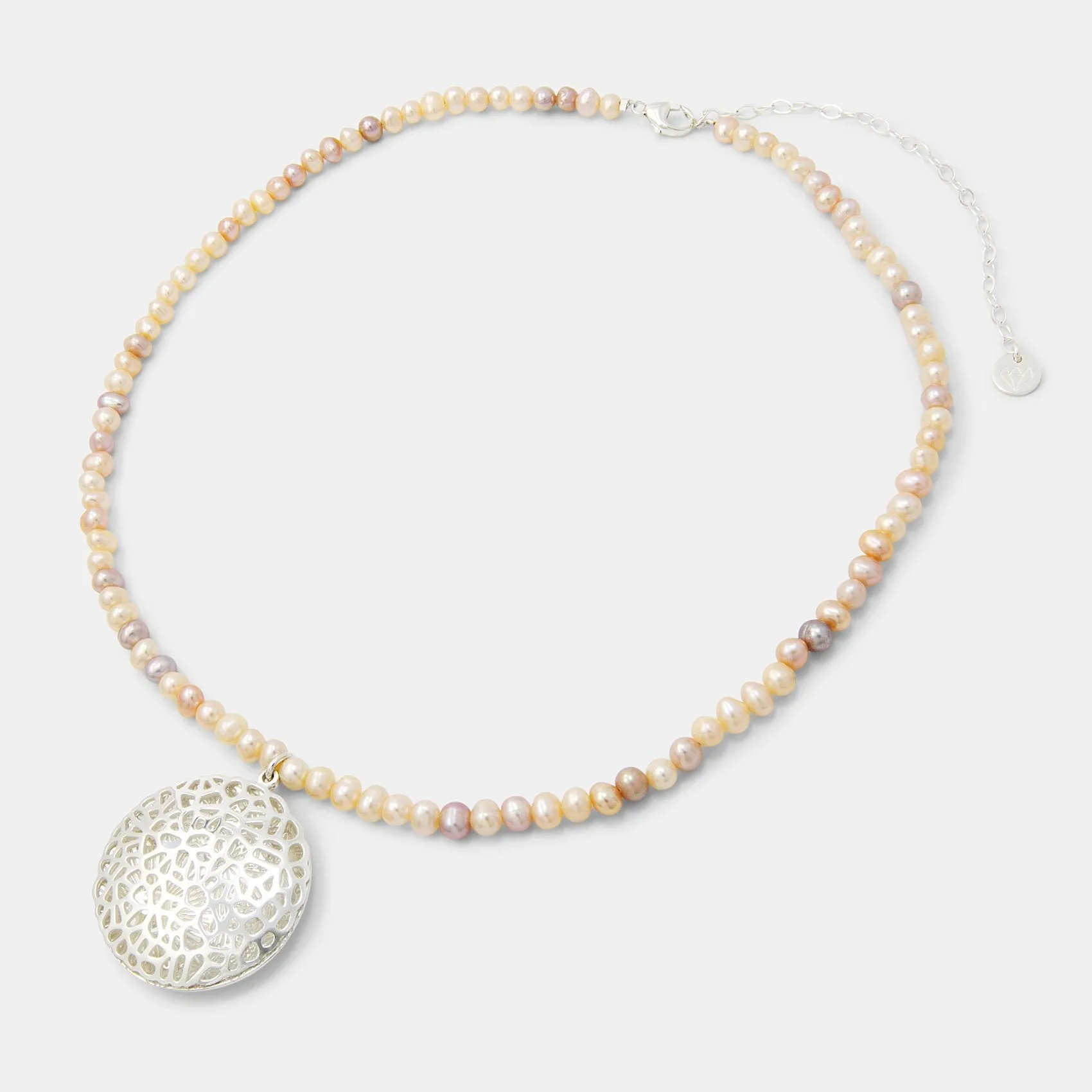 Coral Reef Open Locket on Peach Pearl Necklace