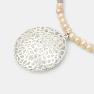 Coral Reef Open Locket on Peach Pearl Necklace