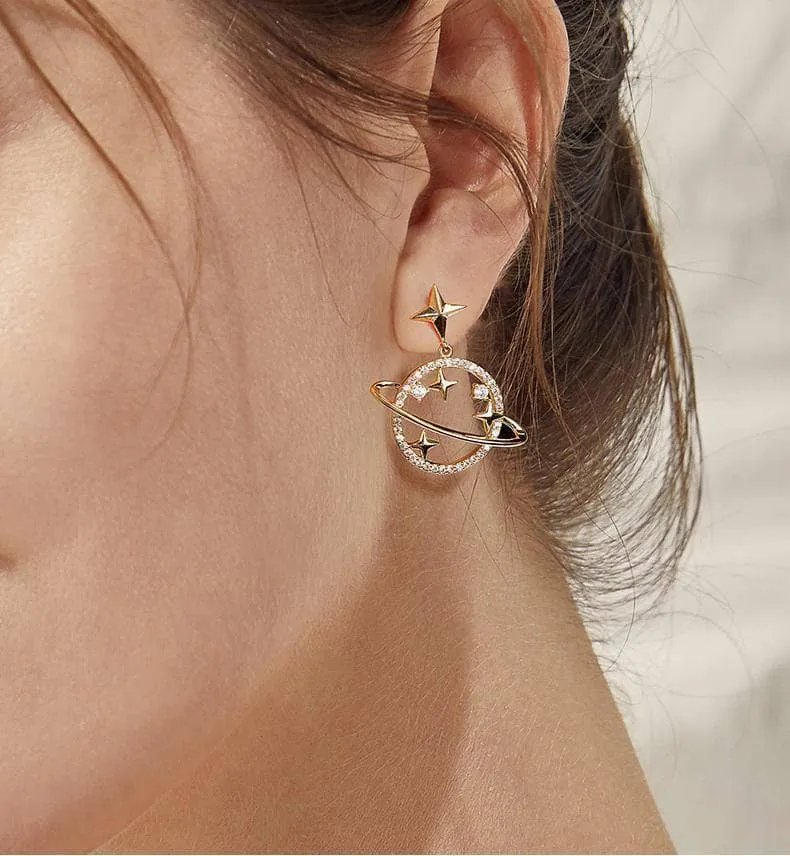 Created Diamond Unique Universe and Stars Earrings