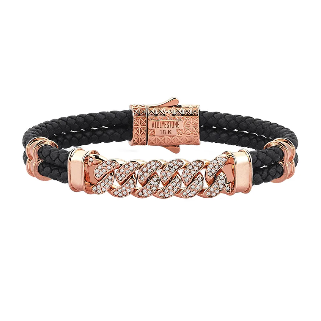 Cuban Links Leather Bracelet - Solid Rose Gold