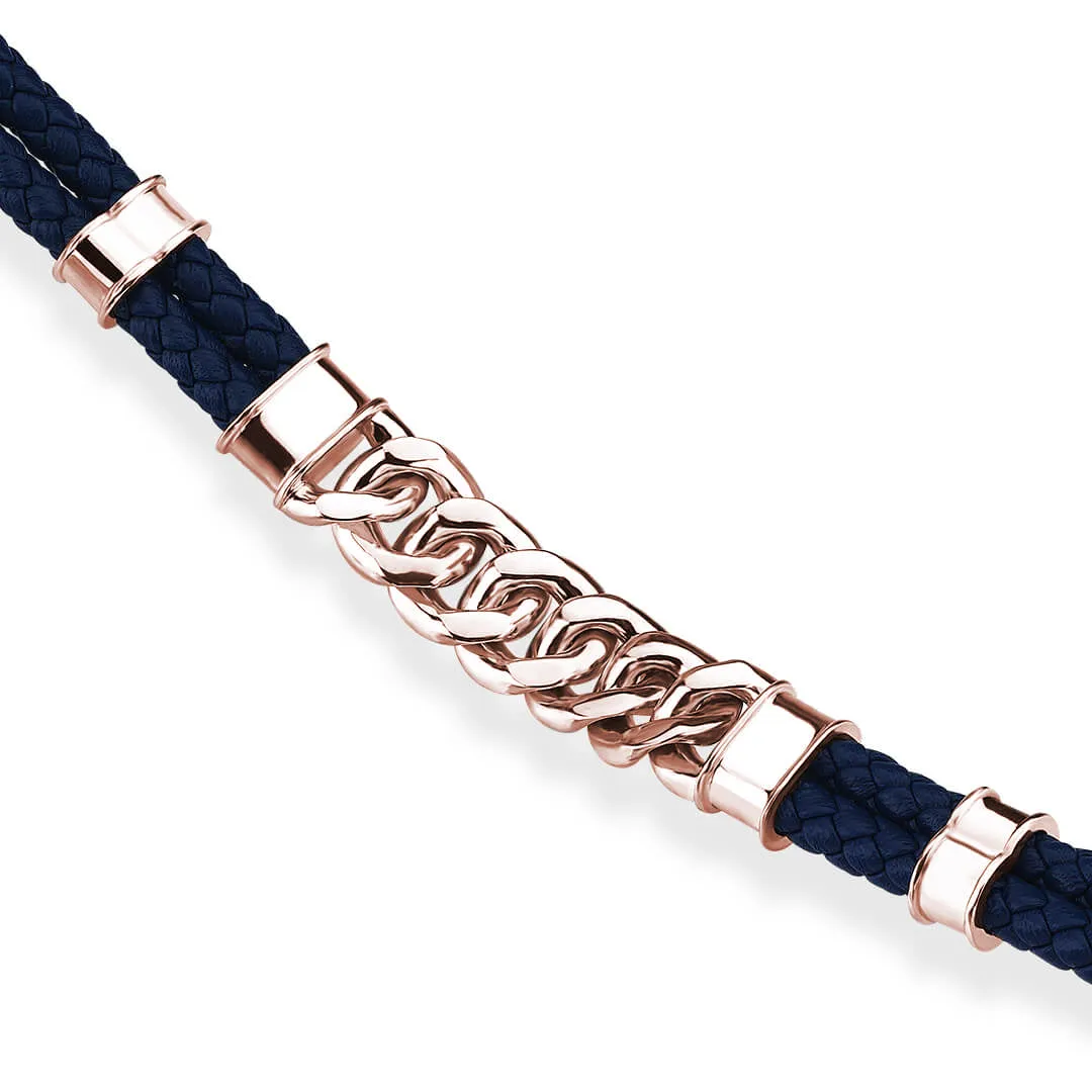 Cuban Links Leather Bracelet - Solid Rose Gold