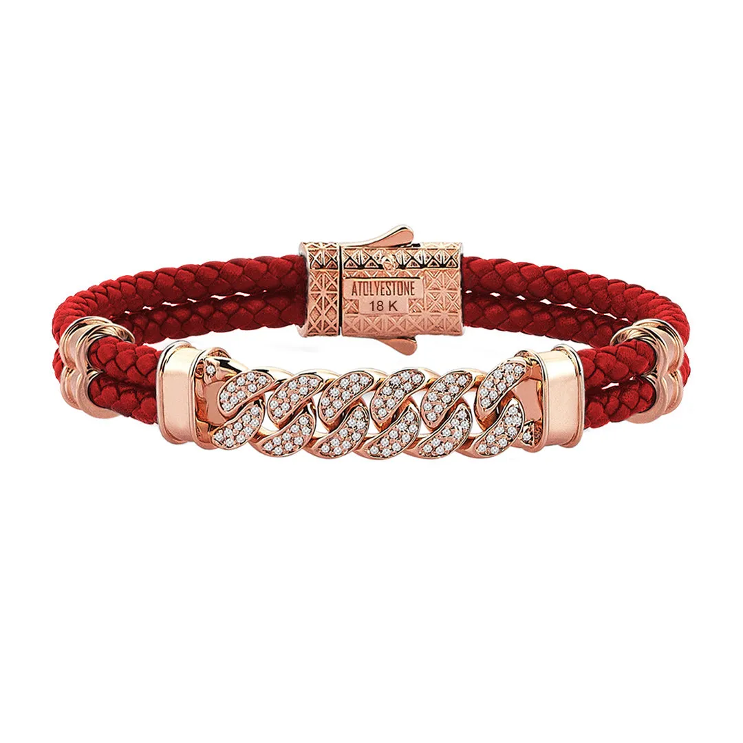 Cuban Links Leather Bracelet - Solid Rose Gold