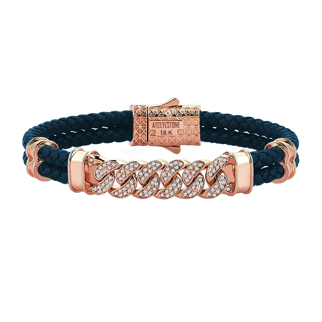 Cuban Links Leather Bracelet - Solid Rose Gold