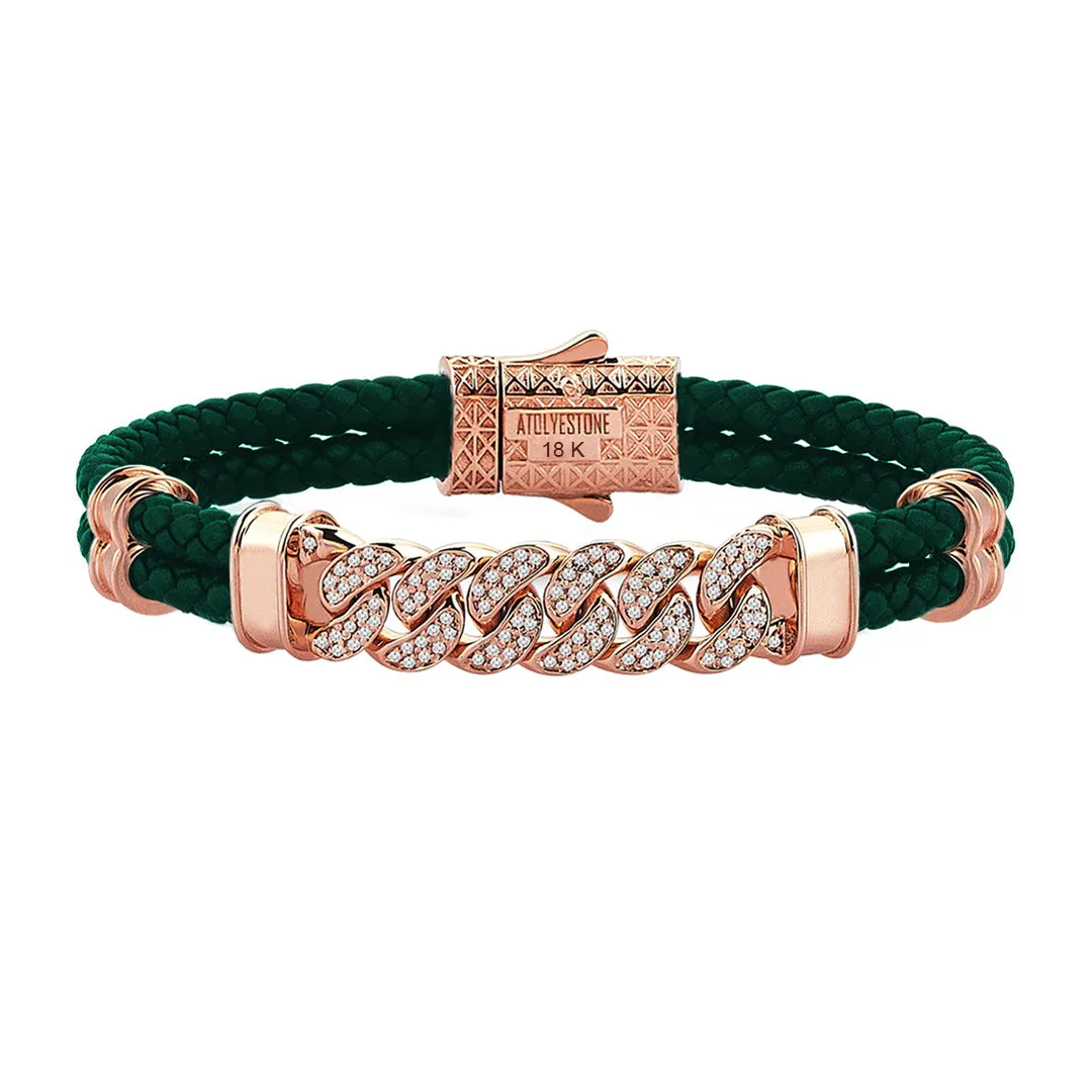 Cuban Links Leather Bracelet - Solid Rose Gold