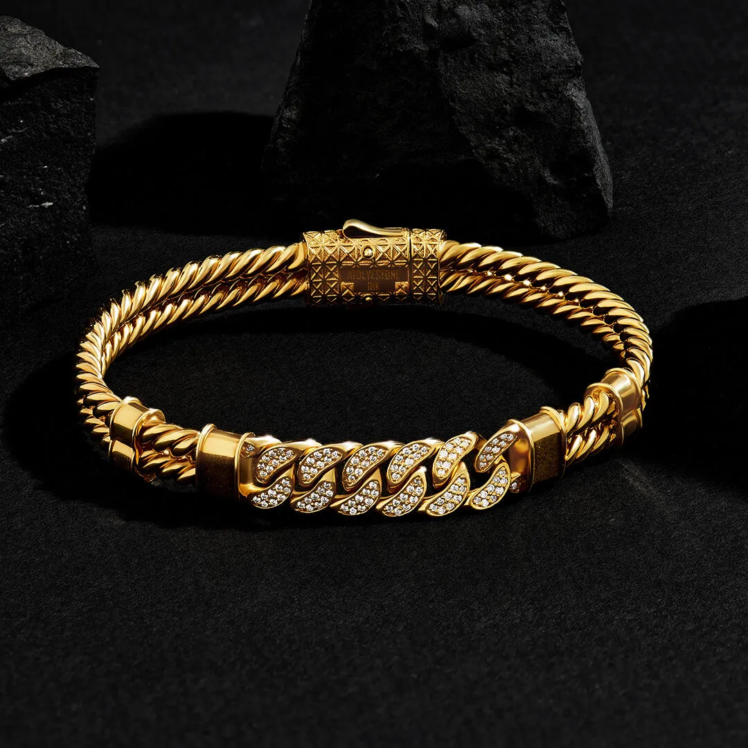 Cuban Links Twined Bangle - Solid Gold