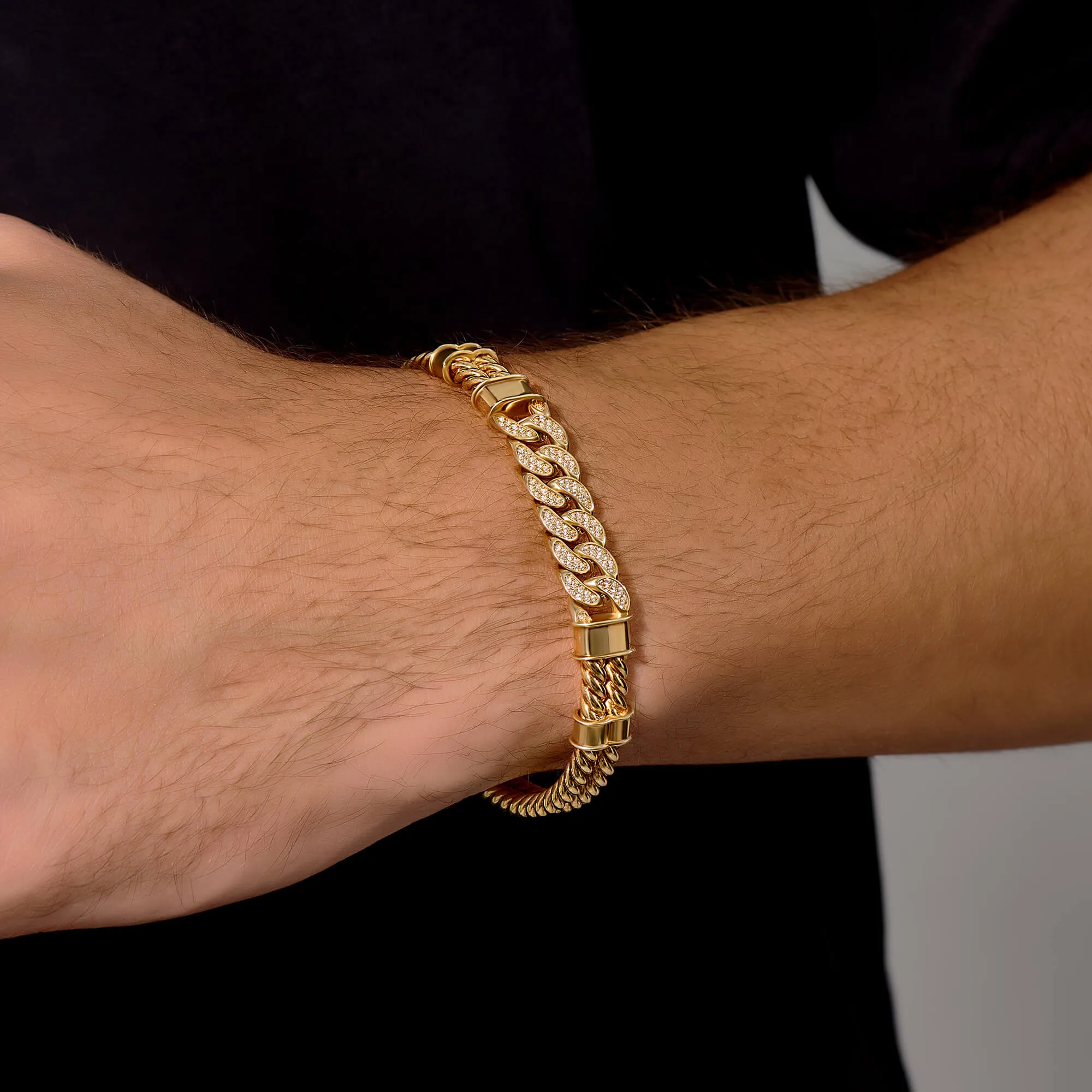 Cuban Links Twined Bangle - Solid Gold