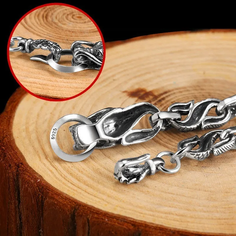 Cubic Zirconia Red Eye Dragon 925 Sterling Silver Biker Bracelet