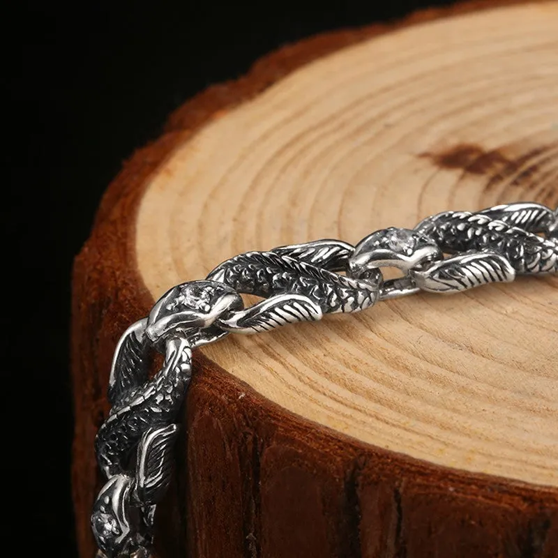 Cubic Zirconia Red Eye Dragon 925 Sterling Silver Biker Bracelet