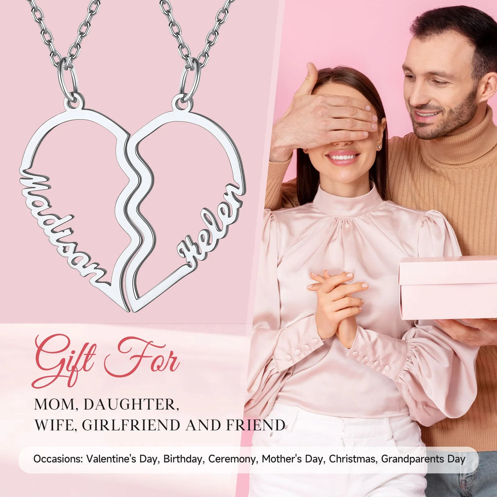 Custom Name Heart Couple Necklaces