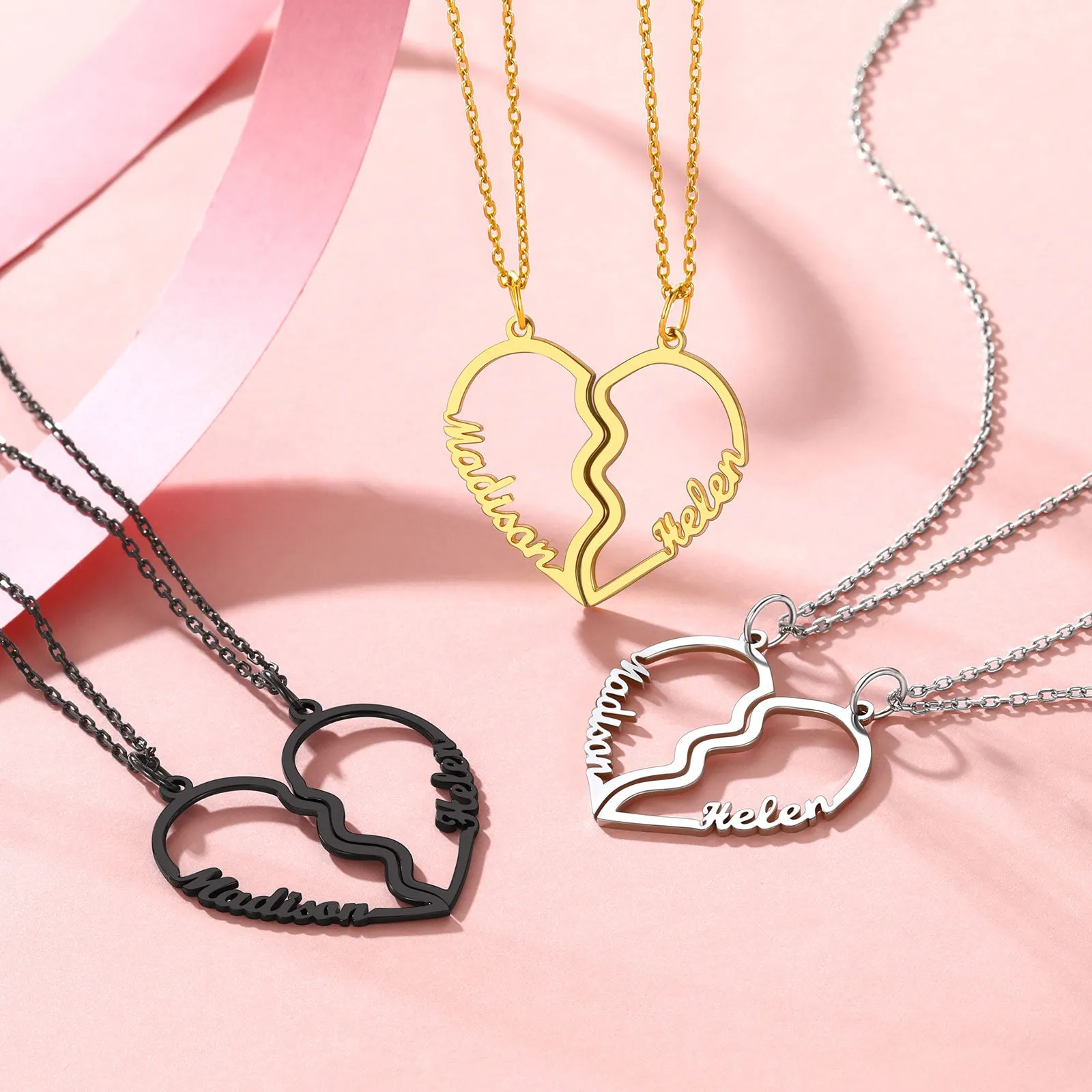 Custom Name Heart Couple Necklaces