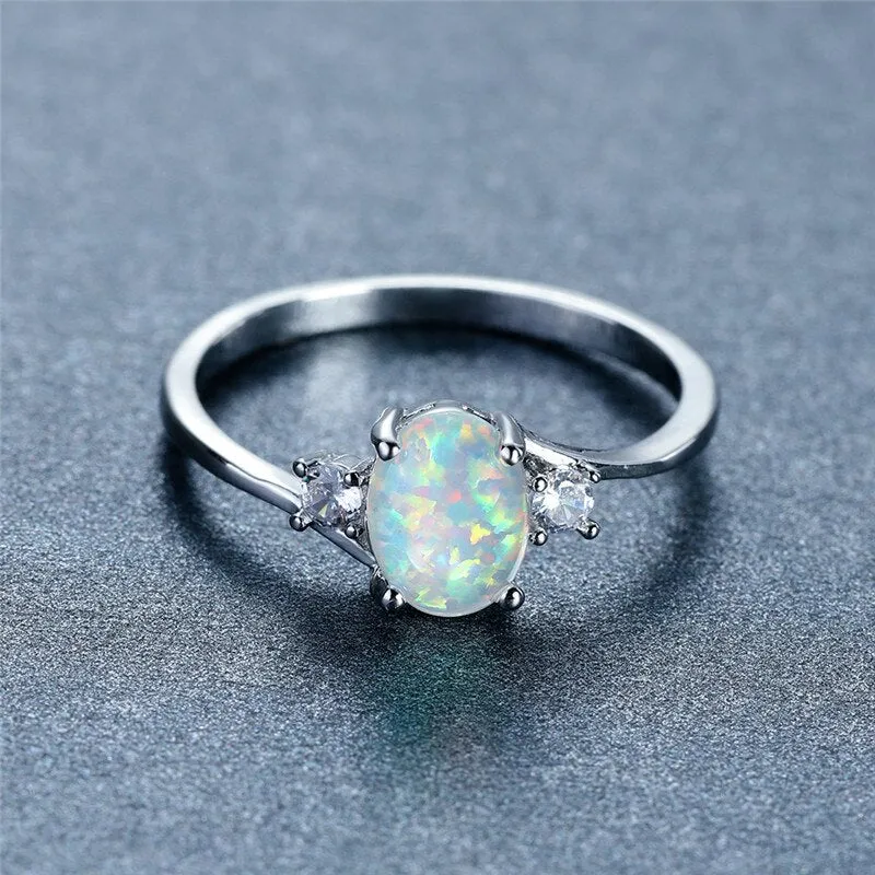 Cute Female White Opal Stone Ring Classic Silver Color Engagement Ring