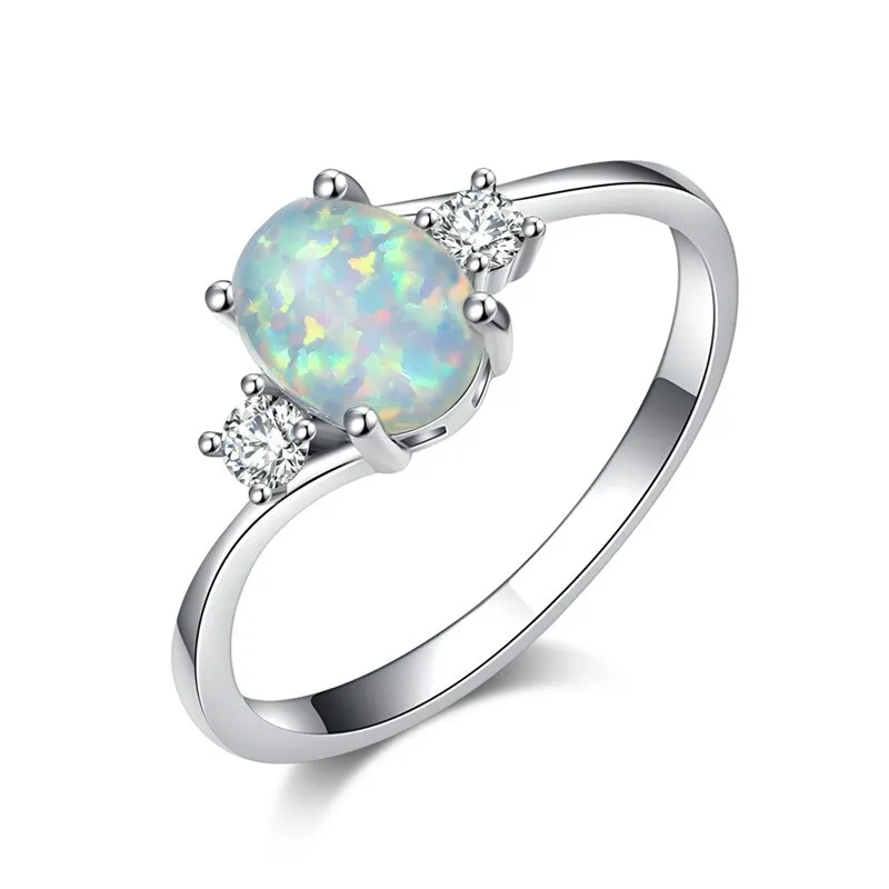 Cute Female White Opal Stone Ring Classic Silver Color Engagement Ring