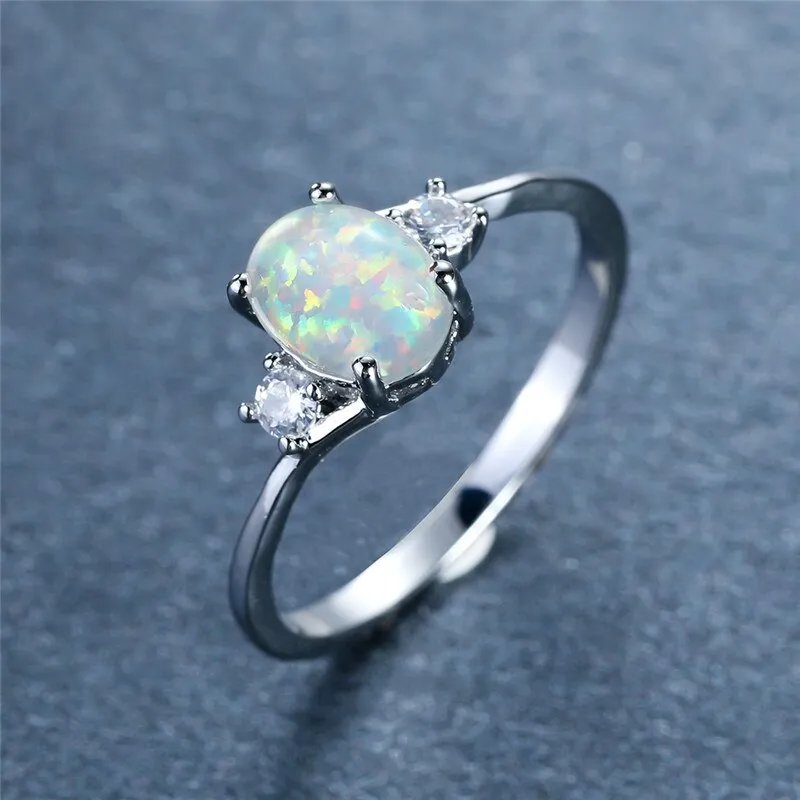 Cute Female White Opal Stone Ring Classic Silver Color Engagement Ring
