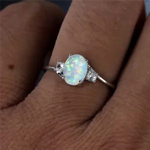 Cute Female White Opal Stone Ring Classic Silver Color Engagement Ring