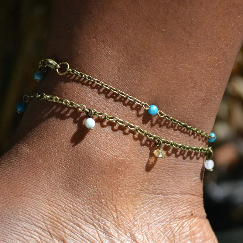Dainty Beaded Apatite Anklet