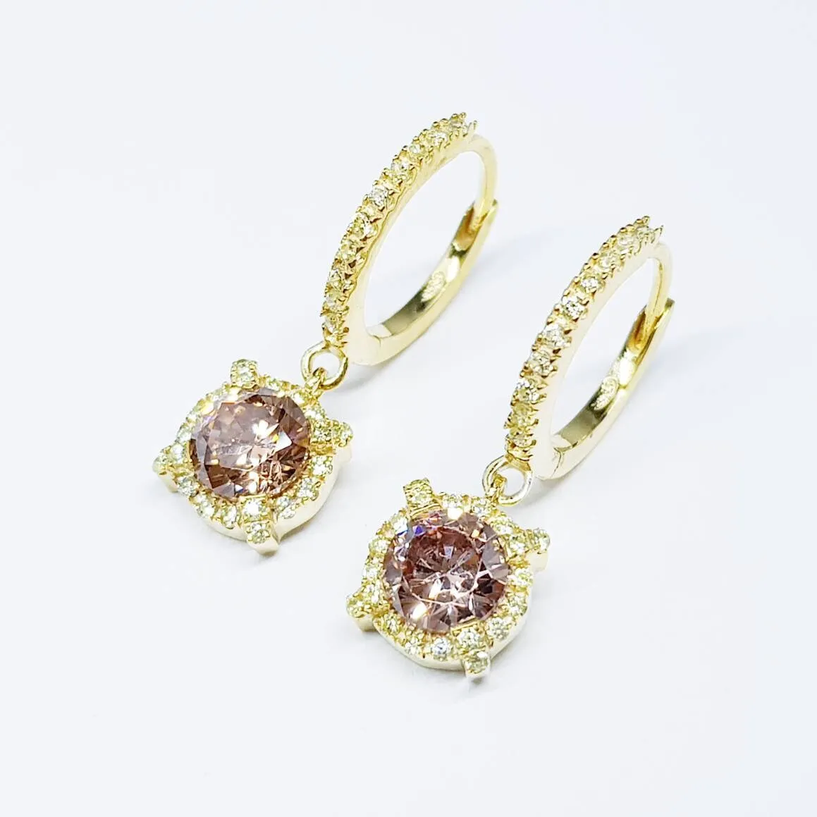 Dainty hoop earrings with small champagne pink drop, cute pink hoop earrings, thin gold plated hoops