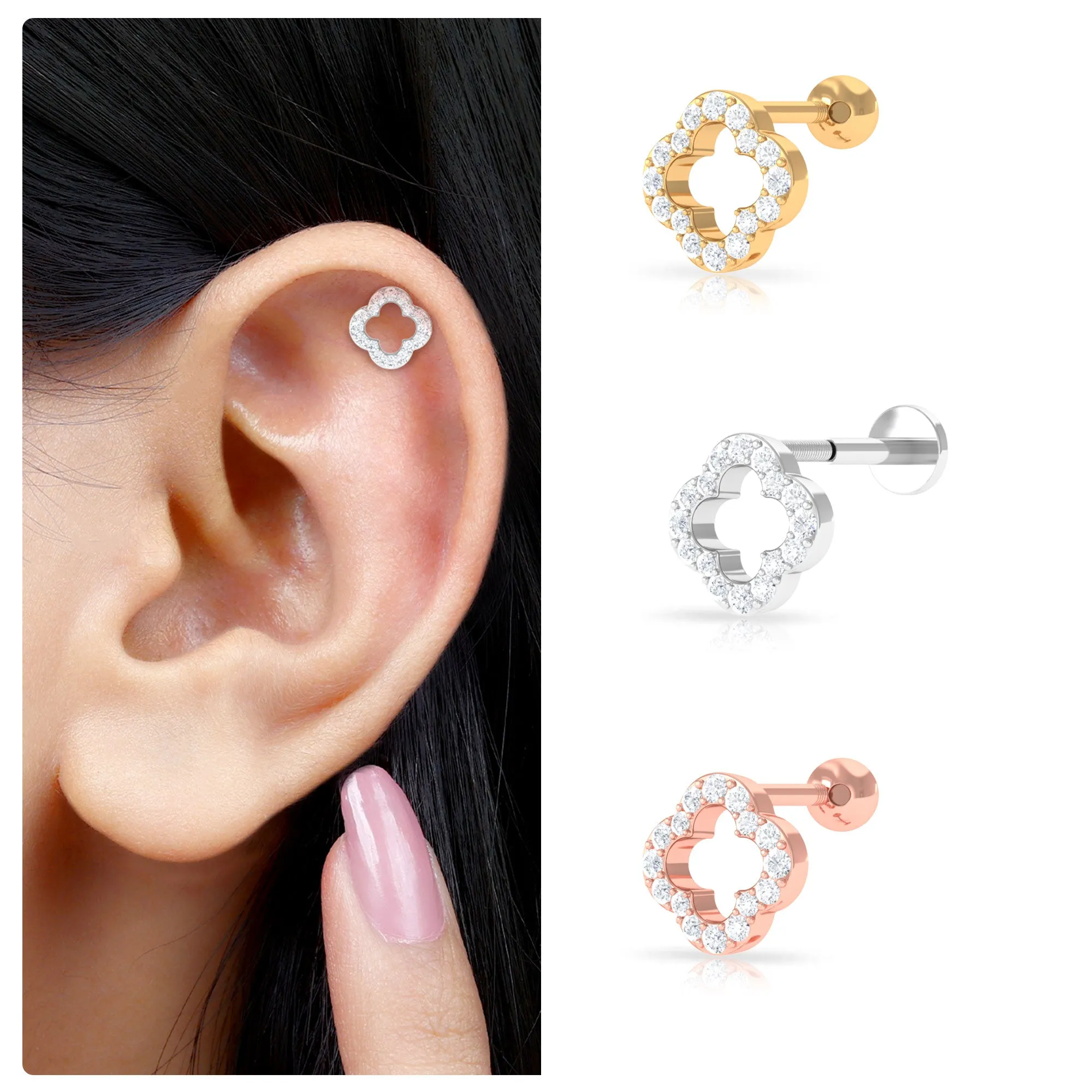 Dainty Moissanite Unique Flower Earring for Cartilage Piercing
