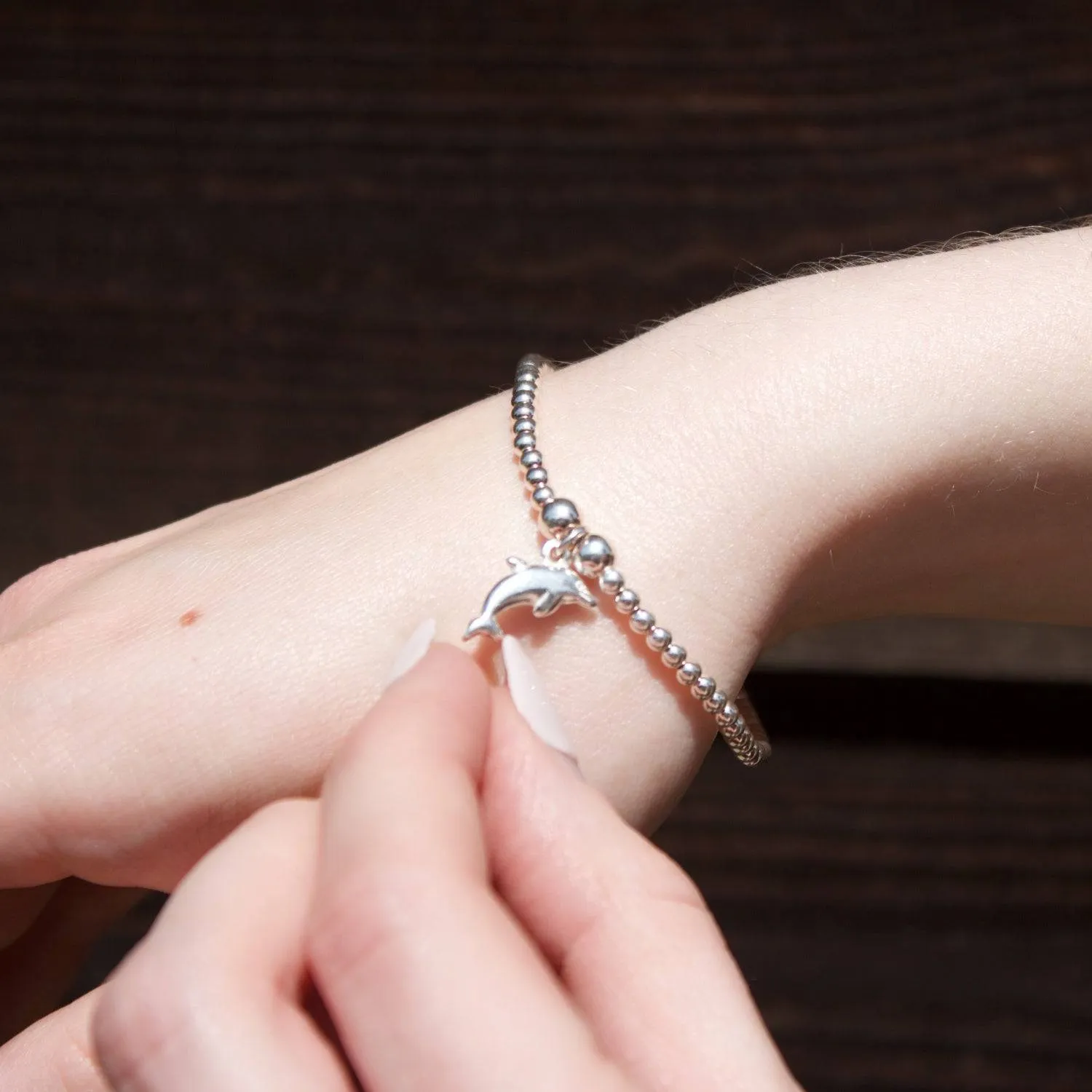 Dolphin on Silver Ball Bead Bracelet