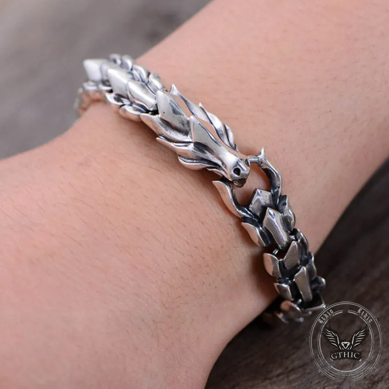 Domineering Dragon Head and Scale Sterling Silver Bracelet