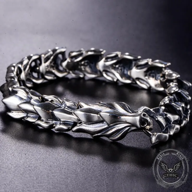 Domineering Dragon Head and Scale Sterling Silver Bracelet