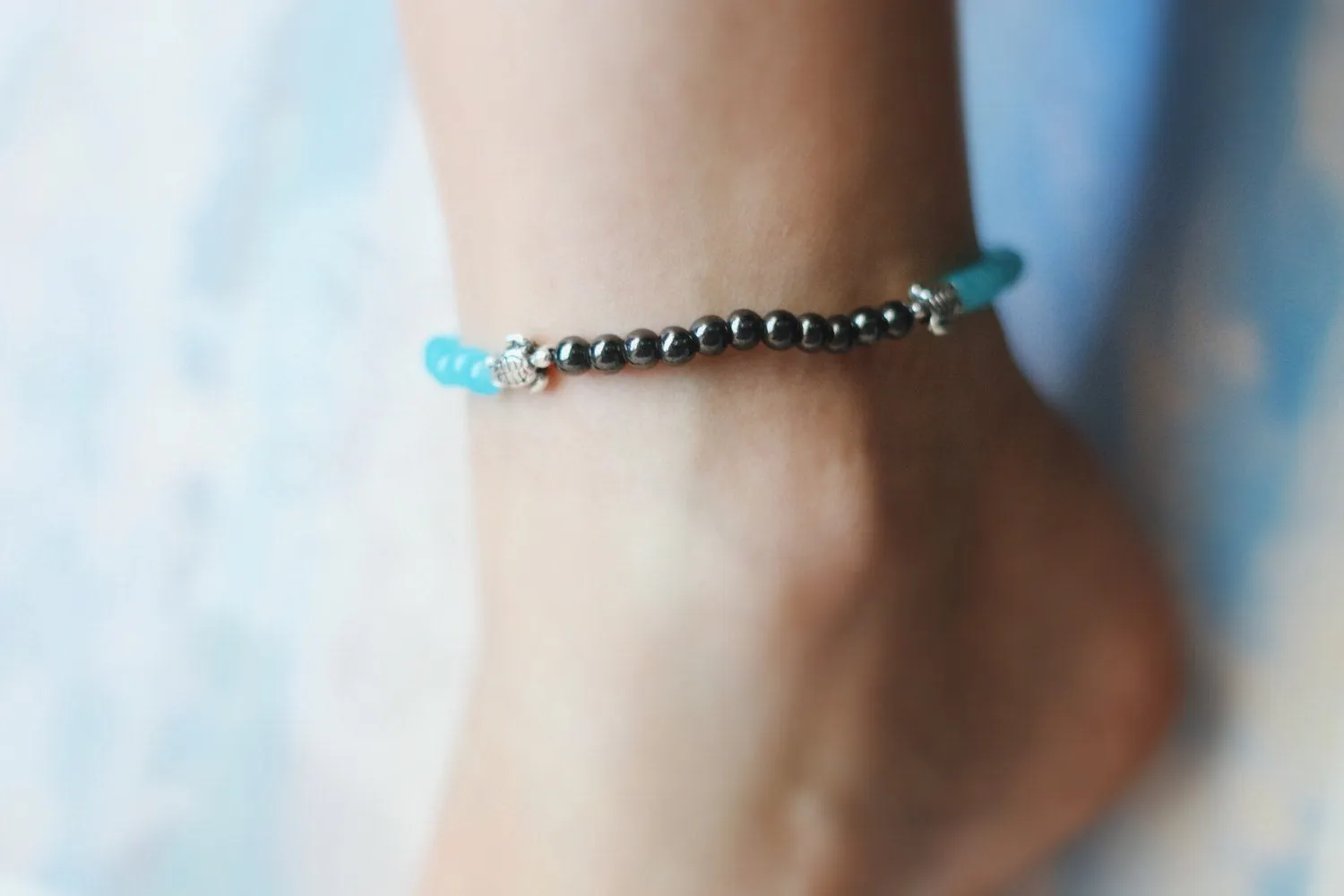 Double Sea Turtle Opal Beaded Anklet