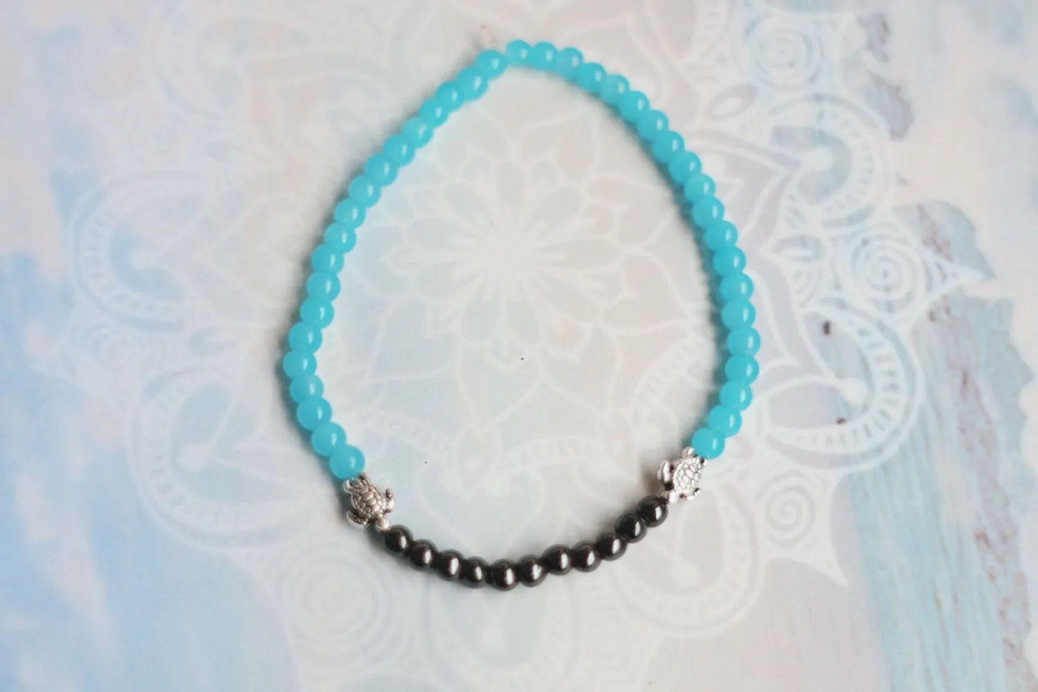 Double Sea Turtle Opal Beaded Anklet
