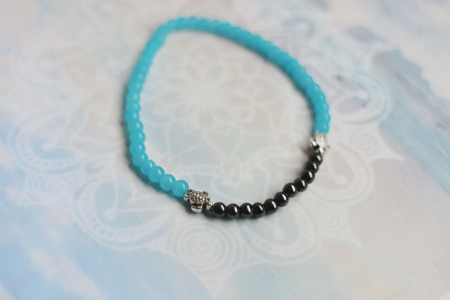 Double Sea Turtle Opal Beaded Anklet
