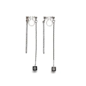 Double sided rhinestone & cube invisible clip on earrings (Silver tone)