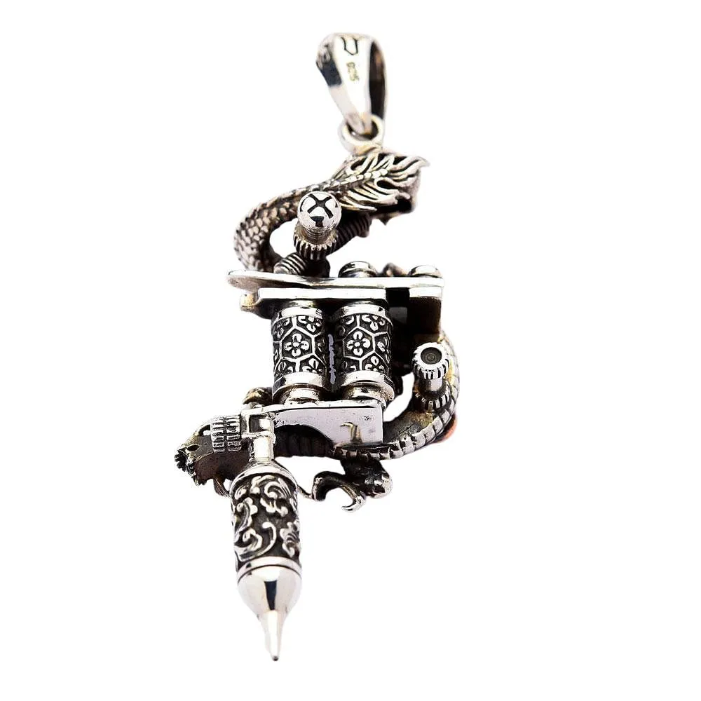 Dragon Skull Tattoo Machine Gun Pendant