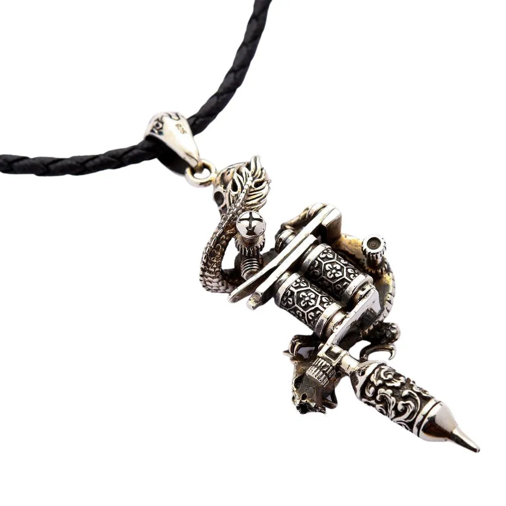 Dragon Skull Tattoo Machine Gun Pendant