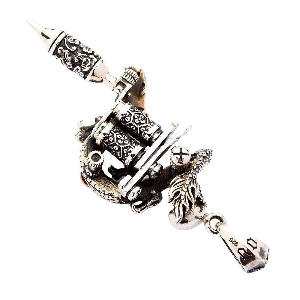 Dragon Skull Tattoo Machine Gun Pendant