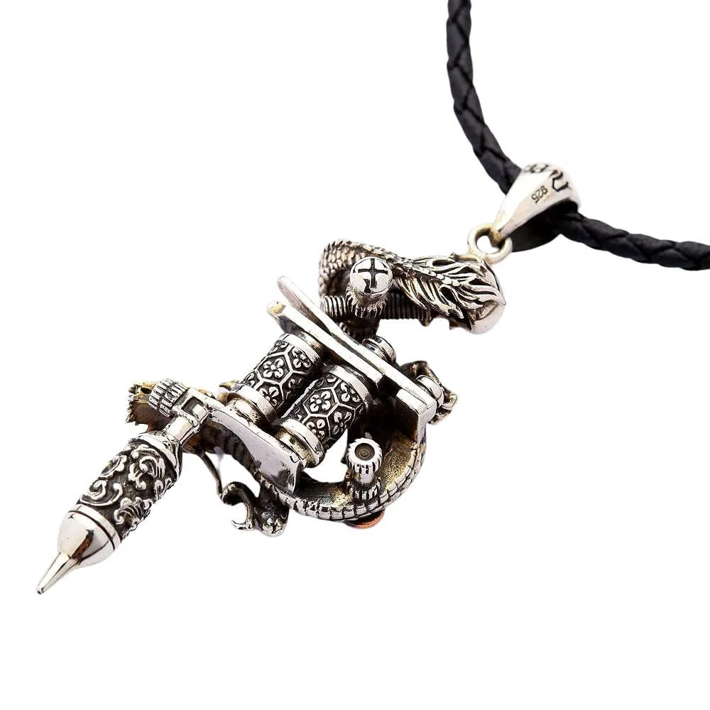 Dragon Skull Tattoo Machine Gun Pendant