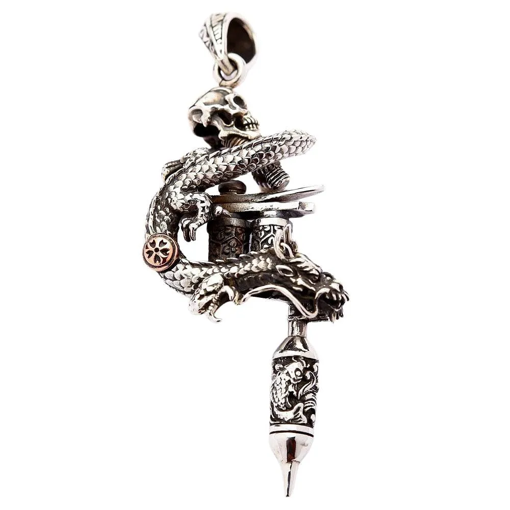Dragon Skull Tattoo Machine Gun Pendant