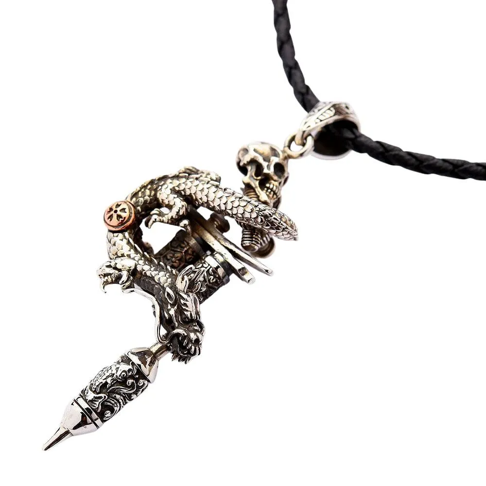 Dragon Skull Tattoo Machine Gun Pendant