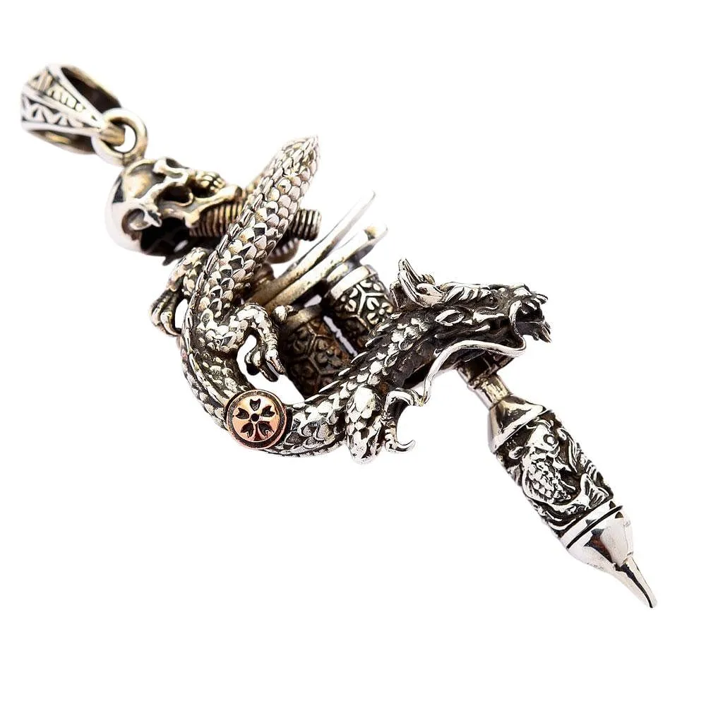 Dragon Skull Tattoo Machine Gun Pendant