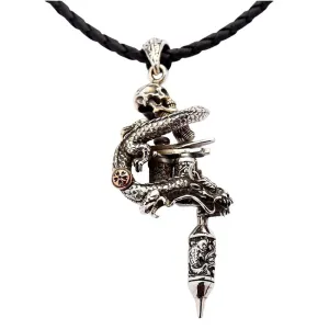 Dragon Skull Tattoo Machine Gun Pendant