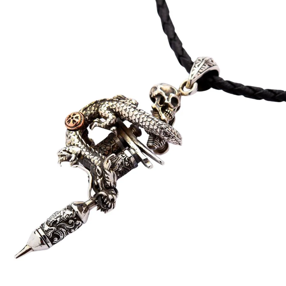 Dragon Skull Tattoo Machine Gun Pendant