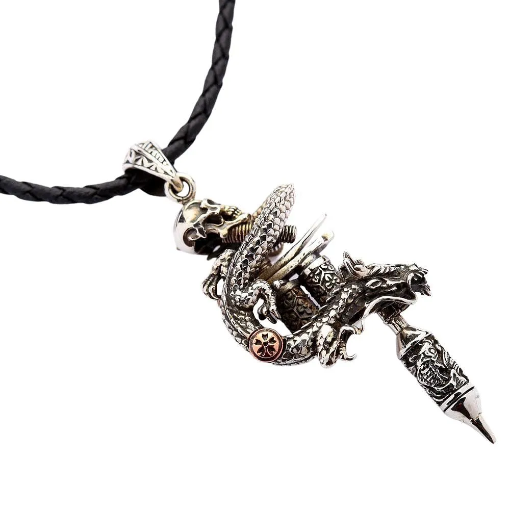 Dragon Skull Tattoo Machine Gun Pendant