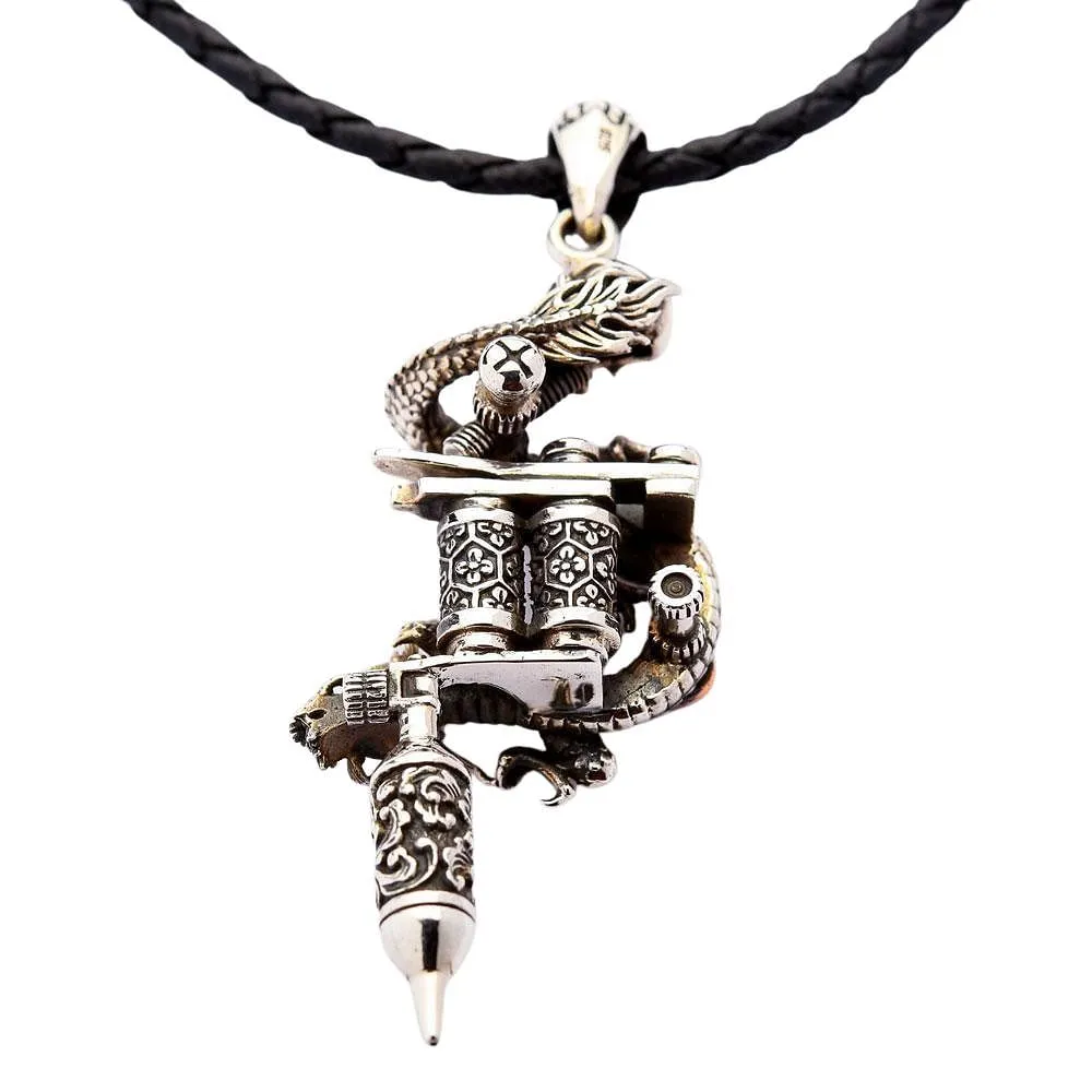 Dragon Skull Tattoo Machine Gun Pendant