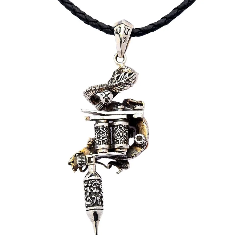 Dragon Skull Tattoo Machine Gun Pendant