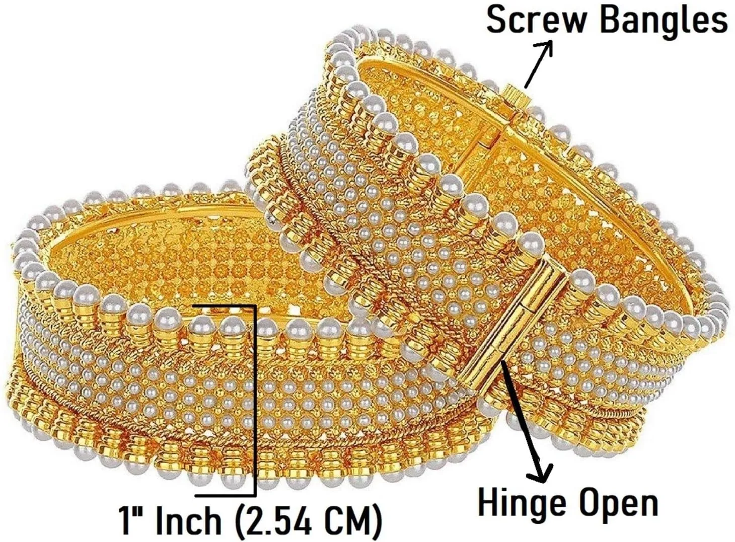 Efulgenz Indian Bangles for Women Gold Tone Traditional Bridal Faux Pearl Beaded Bracelets Bollywood Jewelry Fashion Wedding Bracelet Bangle Set (2 Pcs)