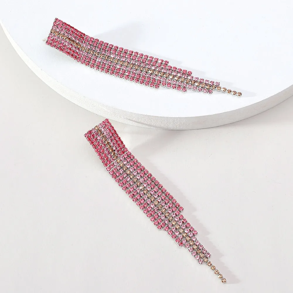 Elegant Fshion Crystal Tassel Chain Long Hanging Earrings For Women