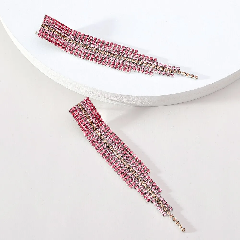 Elegant Fshion Crystal Tassel Chain Long Hanging Earrings For Women