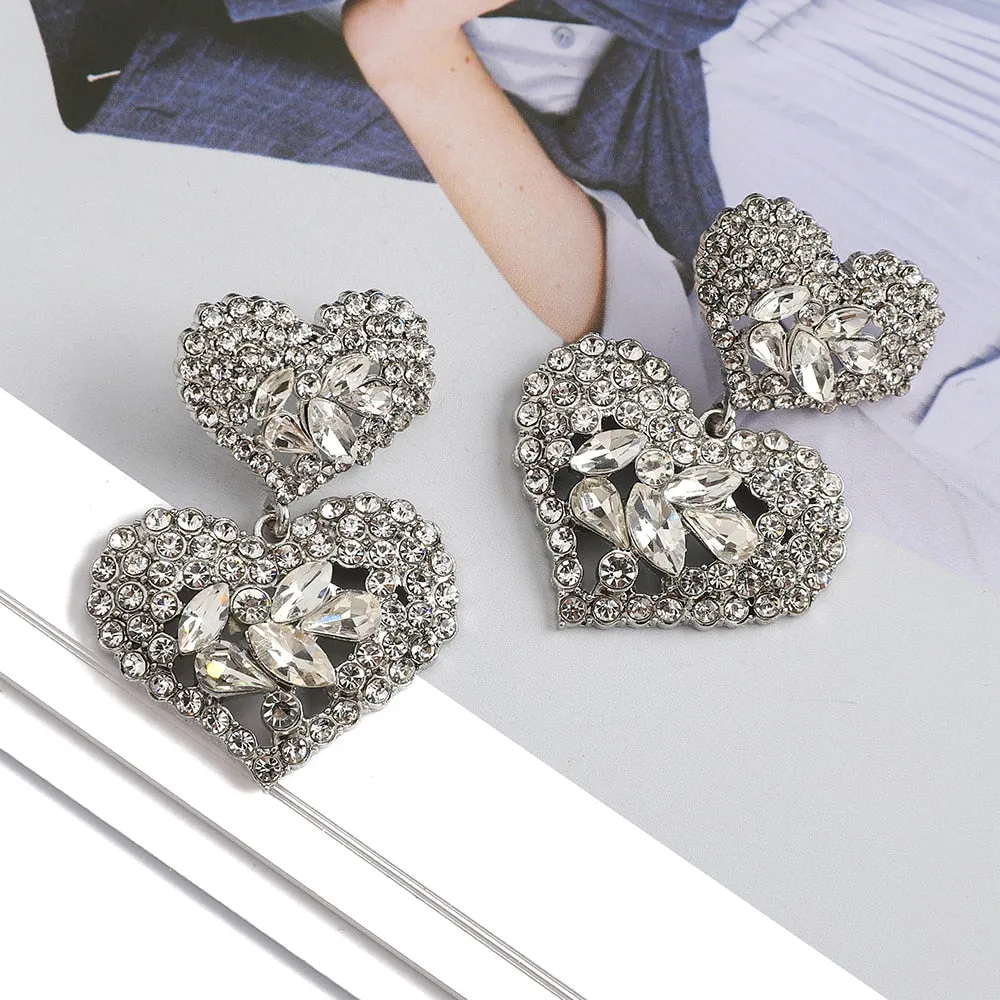 Elegant Sweet Modern Double Heart Dangle Earrings For Women