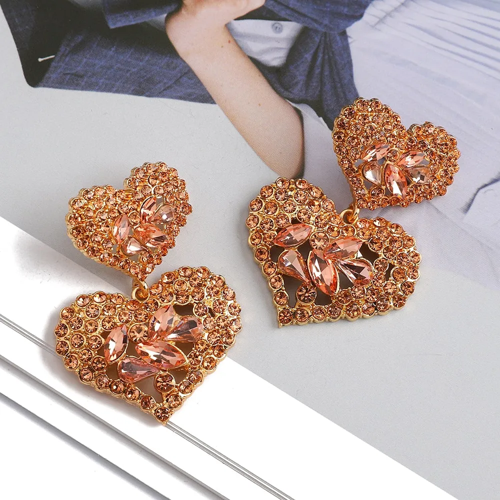 Elegant Sweet Modern Double Heart Dangle Earrings For Women